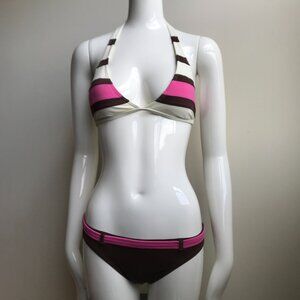 Billabong BLUE CRUSH era Vintage bikini pink brown belted halter top set RARE